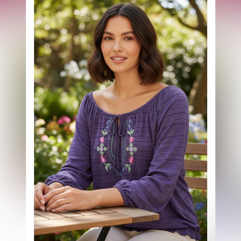 Daniel Benjamin - Purple Embroidered Long Sleeve Top‎